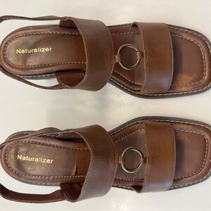 Naturalizer Tan Leather Sandals with Ring Accent